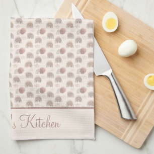 Monogram Boho Rainbow Abstract Beige Cream Pink Kitchen Towel