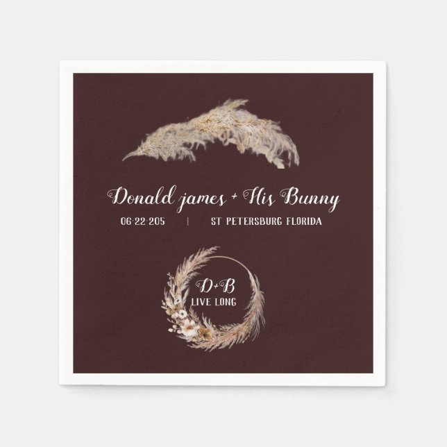 Monogram Boho Terracotta Burnt brown Wedding Napki Napkins (Front)