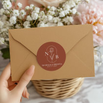 Monogram Boho Terracotta Burnt Orange Wedding Classic Round Sticker