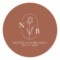 Monogram Boho Terracotta Burnt Orange Wedding Classic Round Sticker