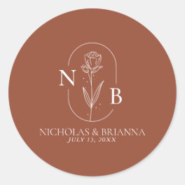 Monogram Boho Terracotta Burnt Orange Wedding Classic Round Sticker