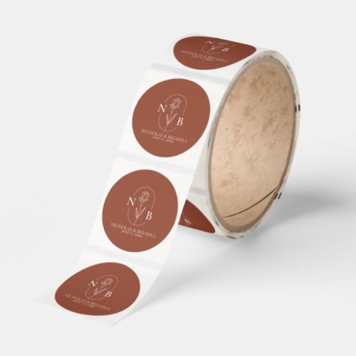 Monogram Boho Terracotta Burnt Orange Wedding Classic Round Sticker
