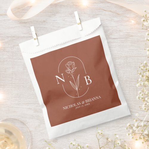 Monogram Boho Terracotta Burnt Orange Wedding Favor Bag