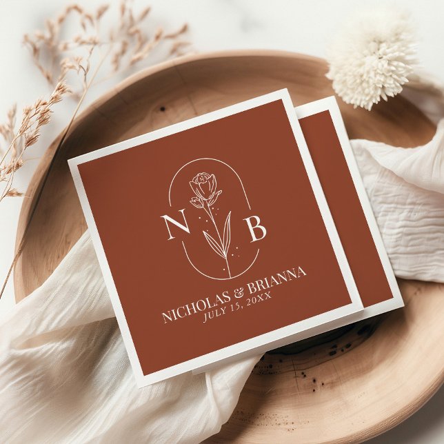 Monogram Boho Terracotta Burnt Orange Wedding Napkins (Creator Uploaded)