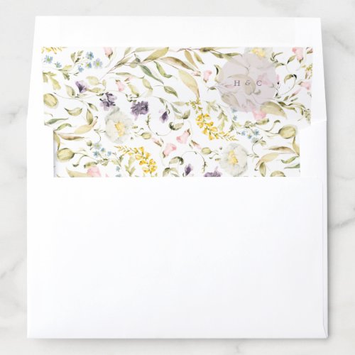 Monogram Boho Wildflower Pampas Wedding Envelope Liner