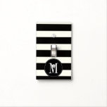 Monogram Bold Black And White Stripe Light Switch Cover at Zazzle