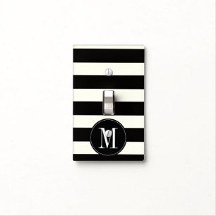 Monogram bold black and white stripe light switch cover