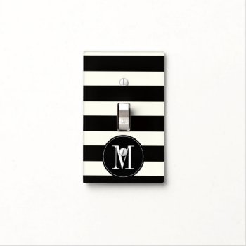 Monogram Bold Black And White Stripe Light Switch Cover by DesignTrax at Zazzle