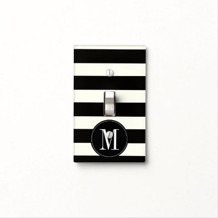 Monogram Bold Black And White Stripe Light Switch Cover