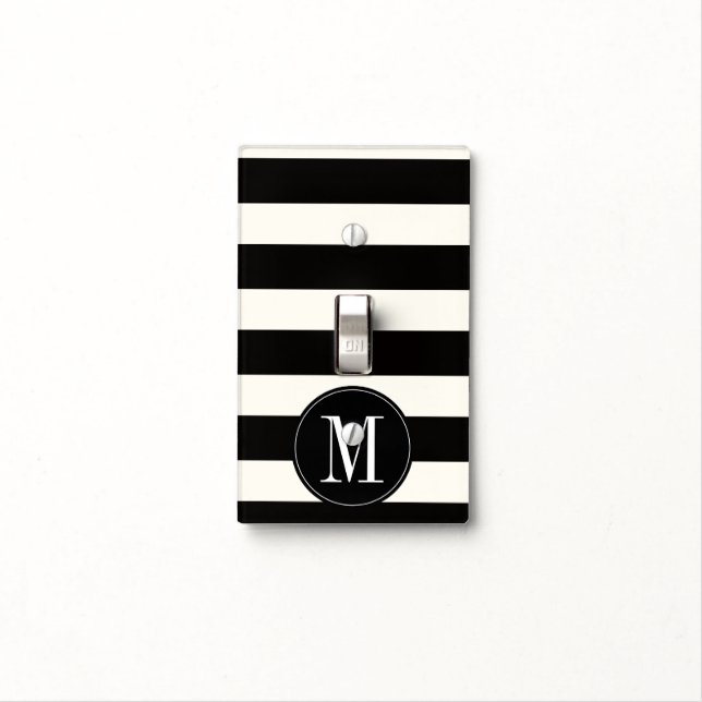 Monogram bold black and white stripe light switch cover (In Situ)