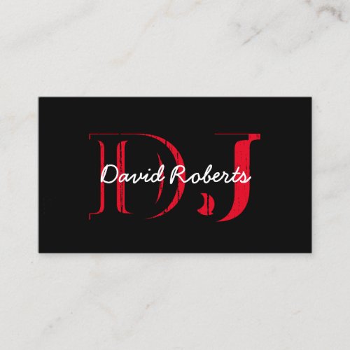 Monogram Bold Black  Red Professional DJs Business Card