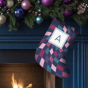 Monogram Bold Checkered Pattern Small Christmas Stocking