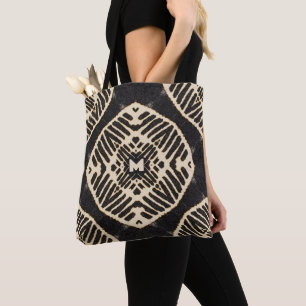 Monogram bold geometric pattern boho tote bag