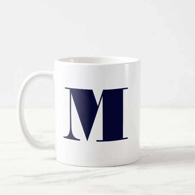 Monogram Bold Modern Minimalist Navy White Mug (Left)