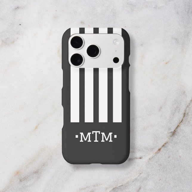 Monogram Bold Modern Stripe Black iPhone Case (Creator Uploaded)