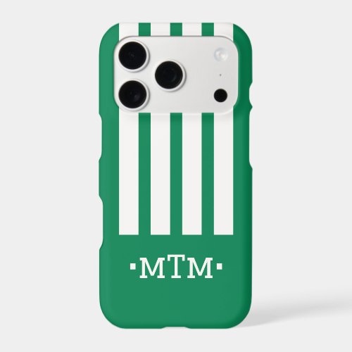 Monogram Bold Modern Stripe Green iPhone 17 Pro Case