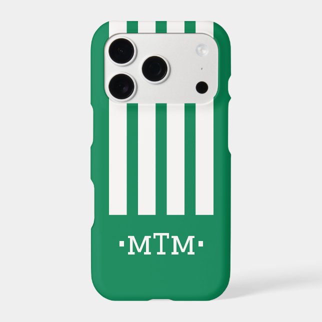 Monogram Bold Modern Stripe Green iPhone Case (Back)