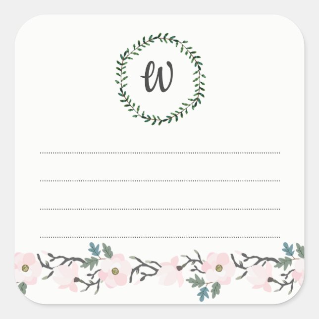 Monogram bookplate, feminine book sticker (Front)