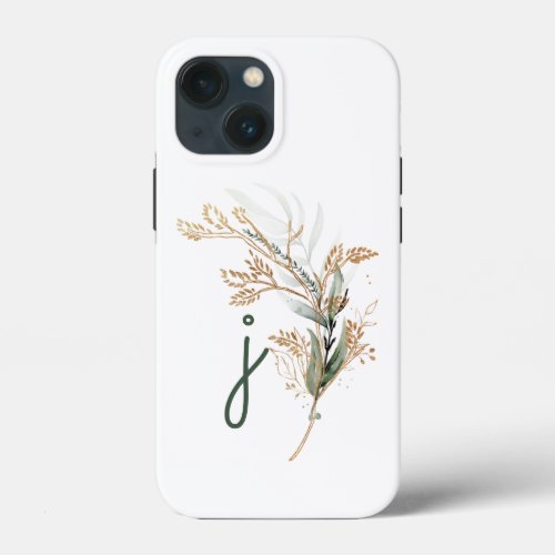 Monogram Botanical Eucalyptus Modern Premium iPhone 13 Mini Case