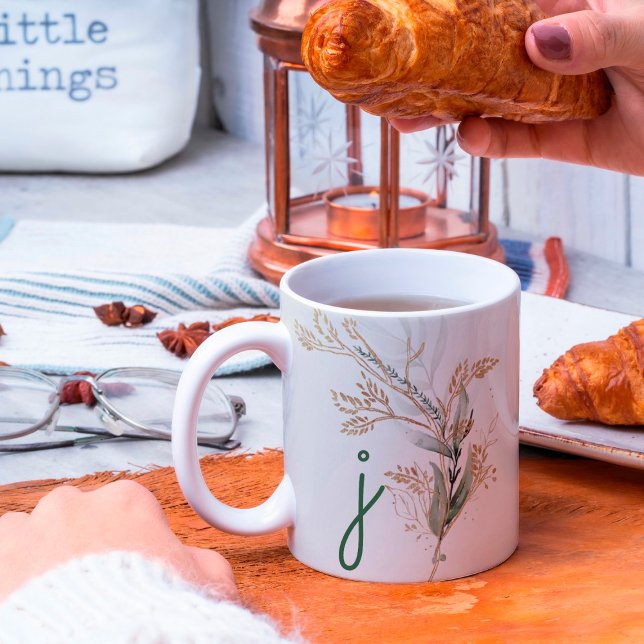 Monogram Botanical Eucalyptus Modern Premium Coffee Mug (Creator Uploaded)