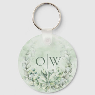 Monogram Botanical Eucalyptus Wedding Favor Keychain