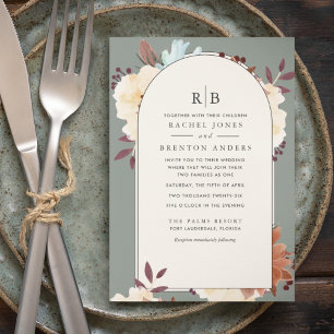 Monogram Botanical Floral Blended Family Wedding Invitation