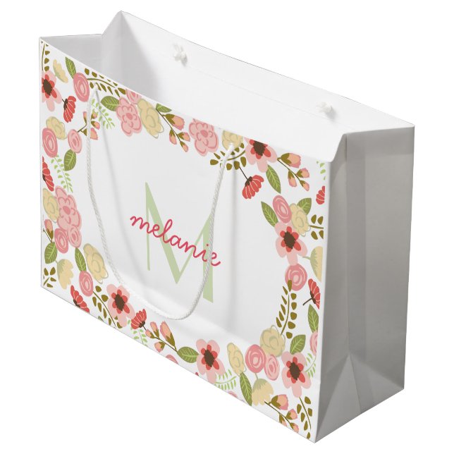Monogram Botanical Floral Large Gift Bag (Front Angled)