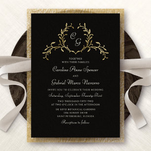 Monogram Botanical French Wedding Foil Invitation
