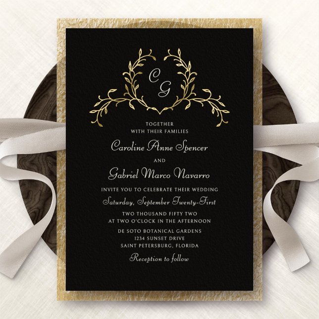 Monogram Botanical French Wedding Foil Invitation (Creator Uploaded)