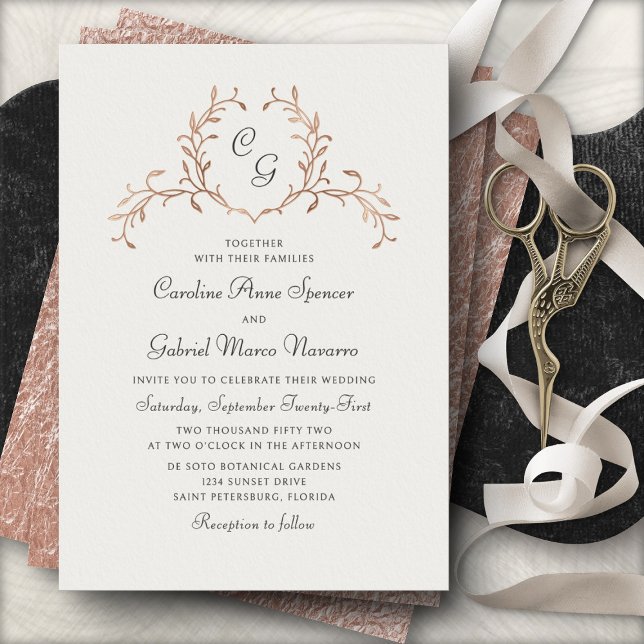 Monogram Botanical French Wedding Foil Invitation (Creator Uploaded)