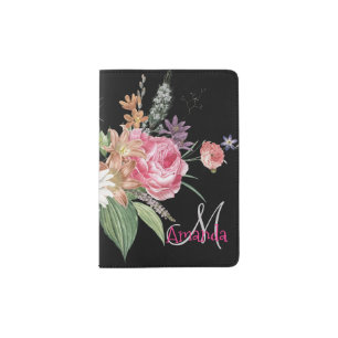 Monogram Botanical Girly Elegant Passport Holder