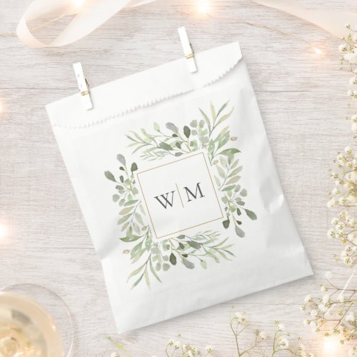 Monogram Botanical Greenery Foliage Wedding Favor Bag