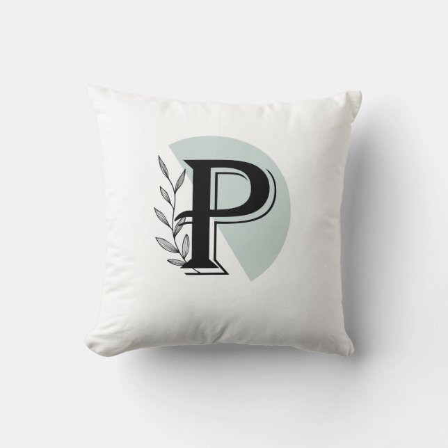 Monogram Botanical Leaf P letter Throw Pillow  (Front)