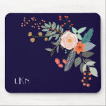 Monogram Botanical Mouse Pad<br><div class="desc">A colorful spray of graphic botanical flowers decorate this mousepad and it can be personalized with three monogram initials. The background is a rich navy blue.</div>