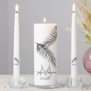 Monogram Botanical Palm Leaf Unity Candle Set