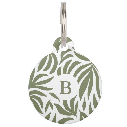 Monogram Botanical Print with Contact Information  Pet ID Tag