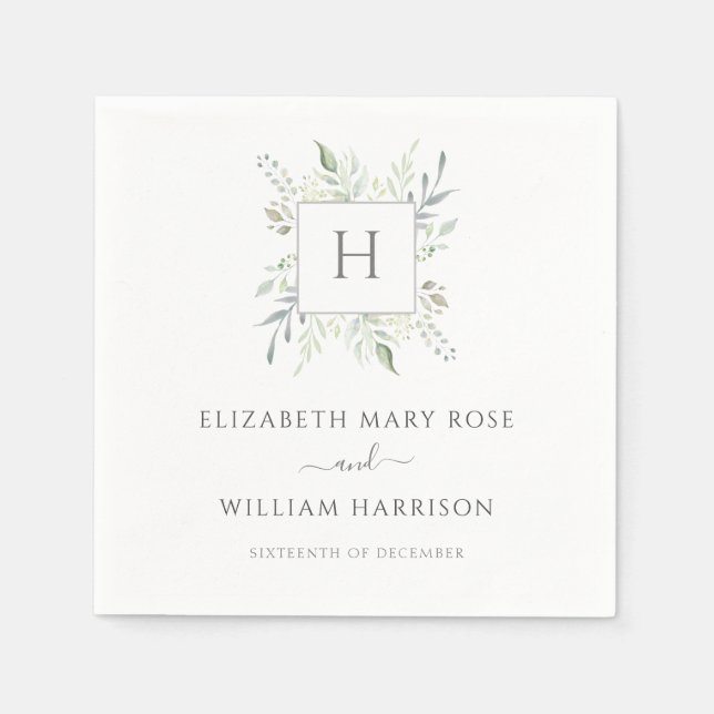 Monogram Botanical Wedding Napkins (Front)