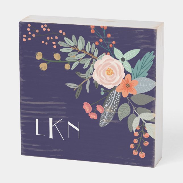 Monogram Botanical Wooden Box Sign (Angled Horizontal)