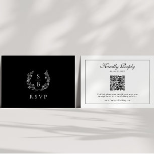 Monogram Botanical Wreath QR Code Wedding RSVP Enclosure Card