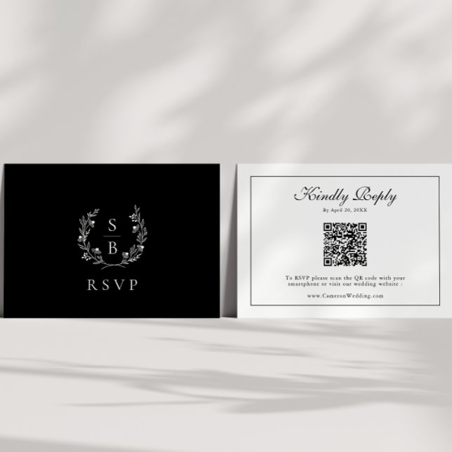 Monogram Botanical Wreath QR Code Wedding RSVP Enclosure Card (Creator Uploaded)