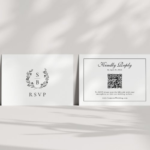 Monogram Botanical Wreath QR Code Wedding RSVP Enclosure Card