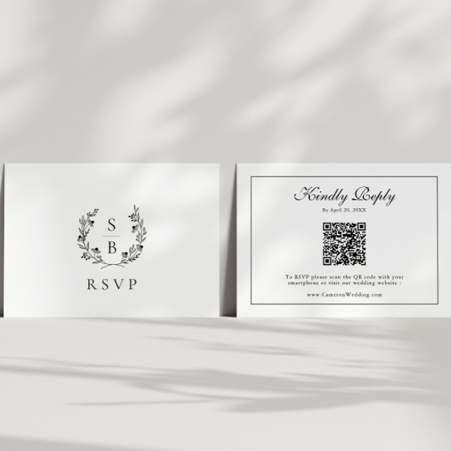 Monogram Botanical Wreath QR Code Wedding RSVP Enclosure Card (Creator Uploaded)