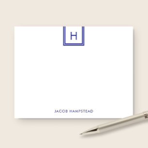Monogram Box Minimalist Navy Blue Stationery Note Card
