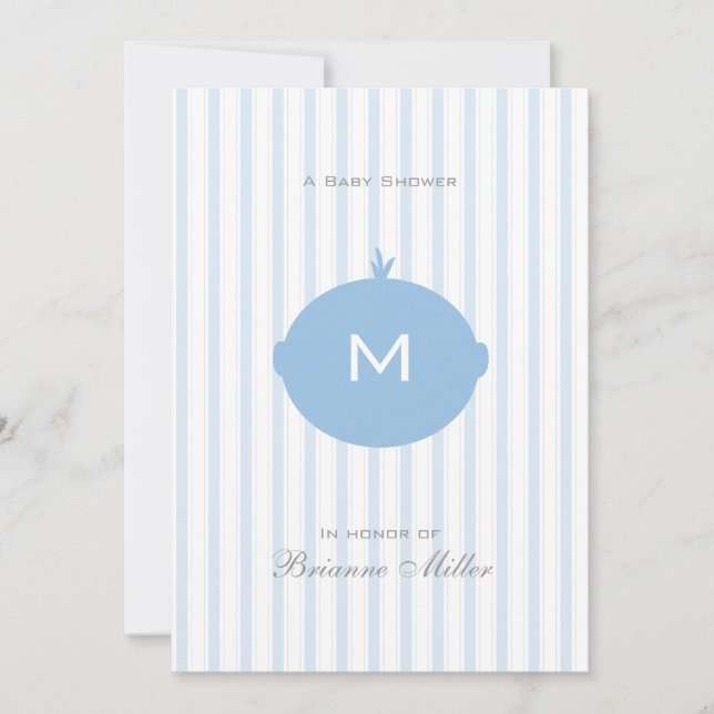 Monogram Boy Baby Shower Invitation - Blue & White (Front)