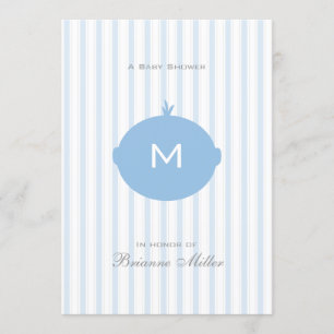 Monogram Boy Baby Shower Invitation - Blue & White