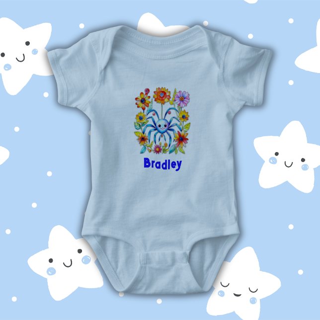 Monogram Boy Name - Cute spider in blue | Baby Bodysuit (Creator Uploaded)