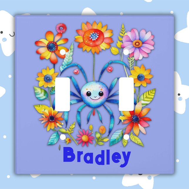 Monogram Boy Name - Cute spider in blue | Light Switch Cover (Creator Uploaded)