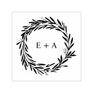 Monogram Bride and Groom Initials Wreath Self-inking Stamp