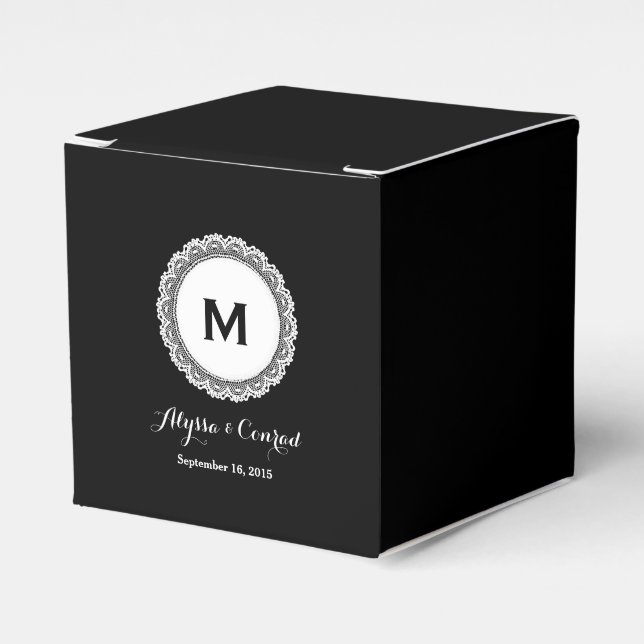 Monogram Bride Groom Date Wedding BLACK V01 Favor Boxes (Front Side)