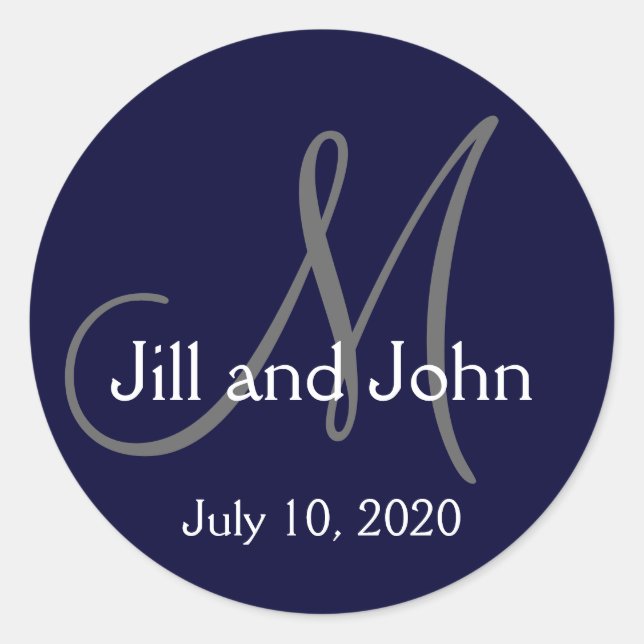 Monogram Bride Groom Date Wedding Favor Sticker (Front)